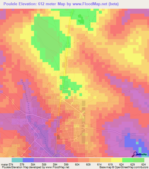 Poulele,Central African Republic Elevation Map