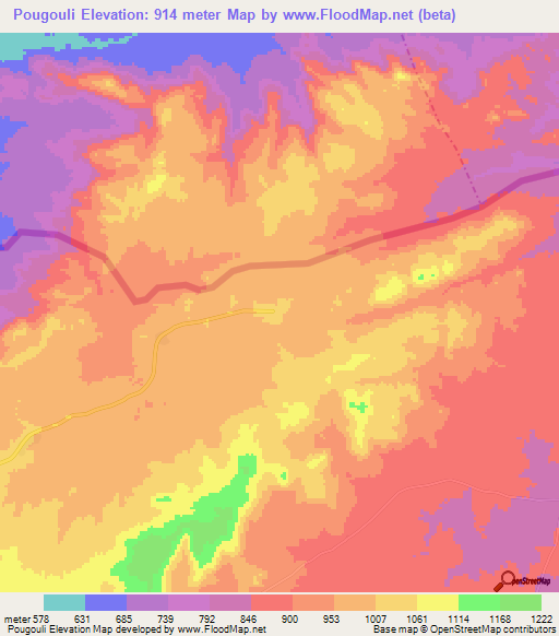 Pougouli,Central African Republic Elevation Map
