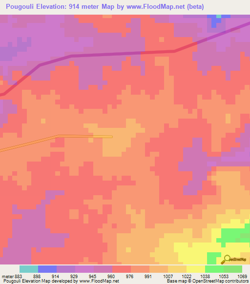 Pougouli,Central African Republic Elevation Map