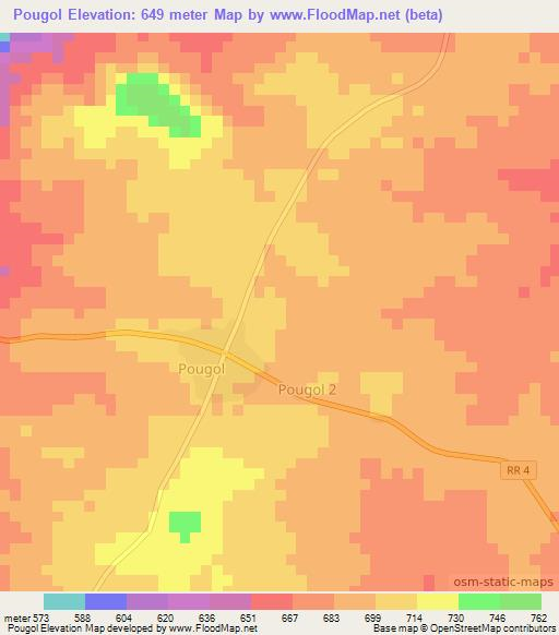 Pougol,Central African Republic Elevation Map