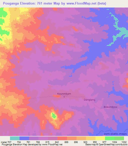 Pouganga,Central African Republic Elevation Map