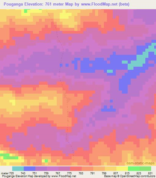 Pouganga,Central African Republic Elevation Map