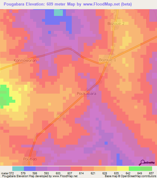Pougabara,Central African Republic Elevation Map