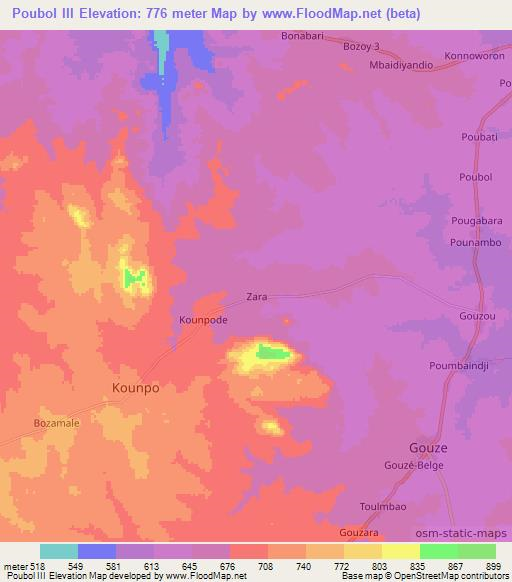 Poubol III,Central African Republic Elevation Map