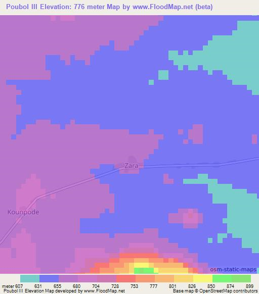 Poubol III,Central African Republic Elevation Map