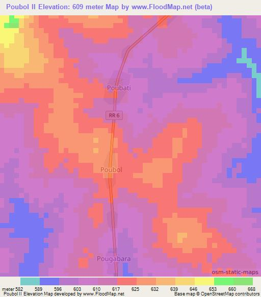 Poubol II,Central African Republic Elevation Map