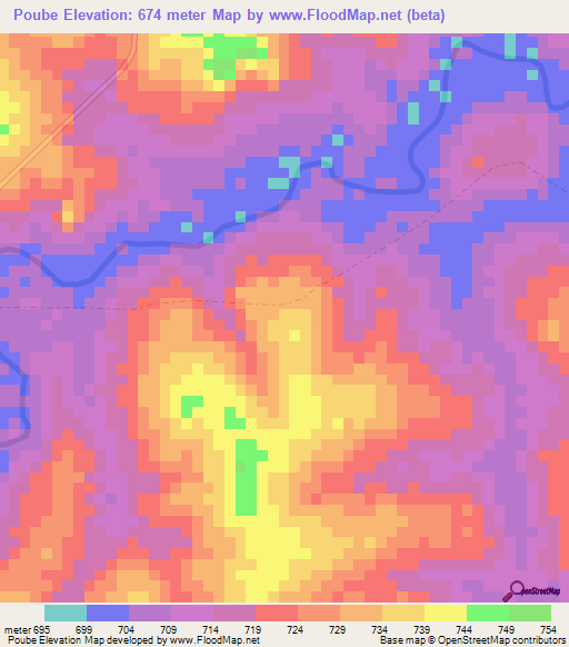 Poube,Central African Republic Elevation Map