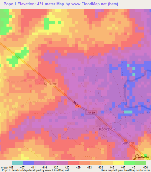 Popo I,Central African Republic Elevation Map