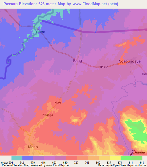 Passara,Central African Republic Elevation Map