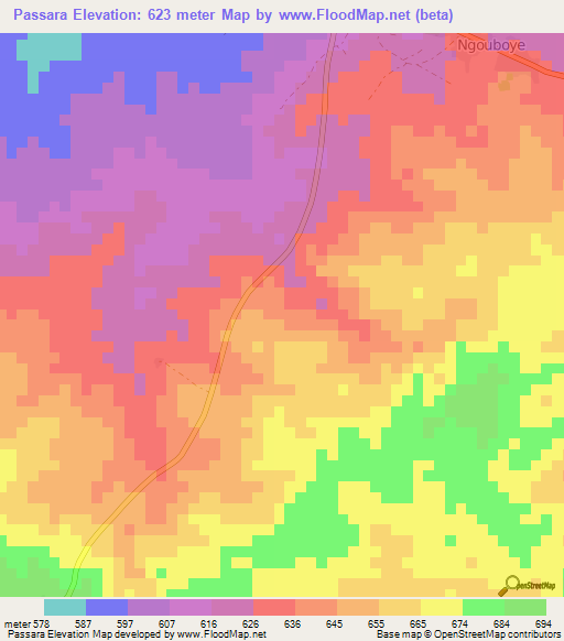 Passara,Central African Republic Elevation Map