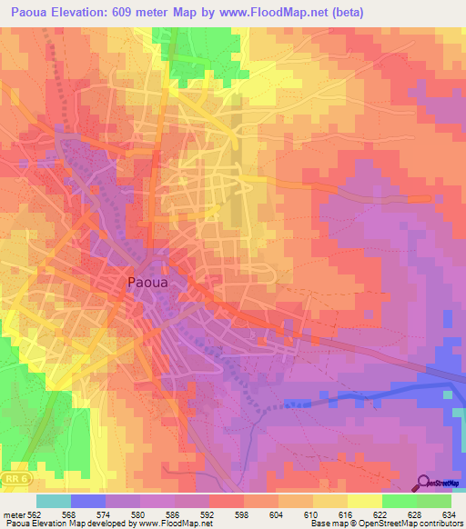 Paoua,Central African Republic Elevation Map