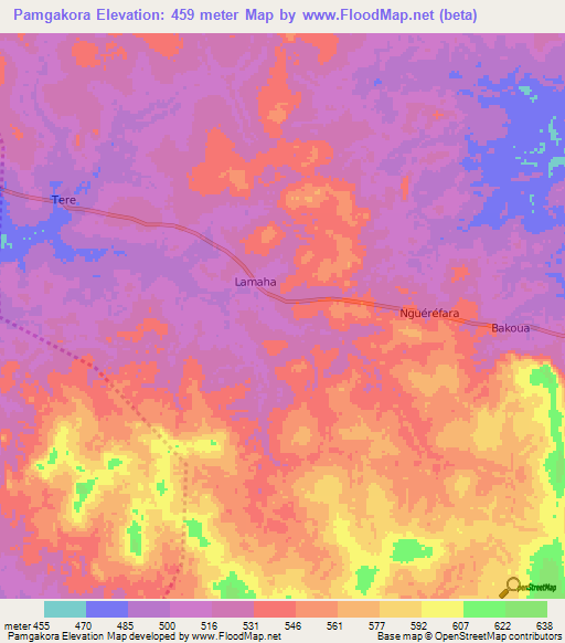 Pamgakora,Central African Republic Elevation Map