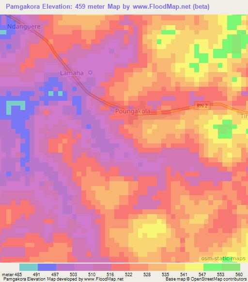 Pamgakora,Central African Republic Elevation Map