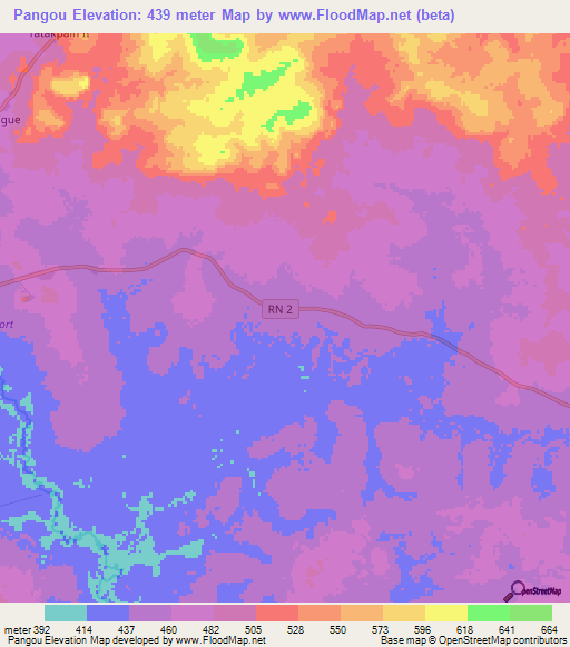 Pangou,Central African Republic Elevation Map