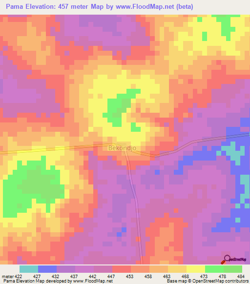 Pama,Central African Republic Elevation Map
