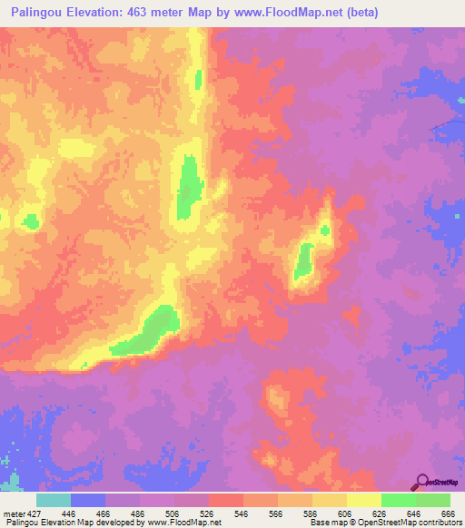 Palingou,Central African Republic Elevation Map