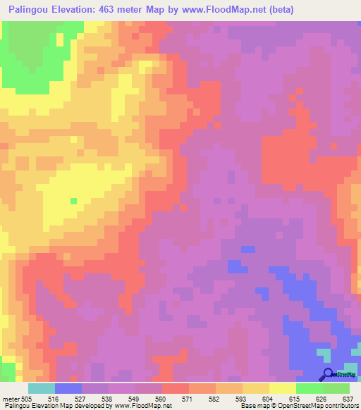 Palingou,Central African Republic Elevation Map