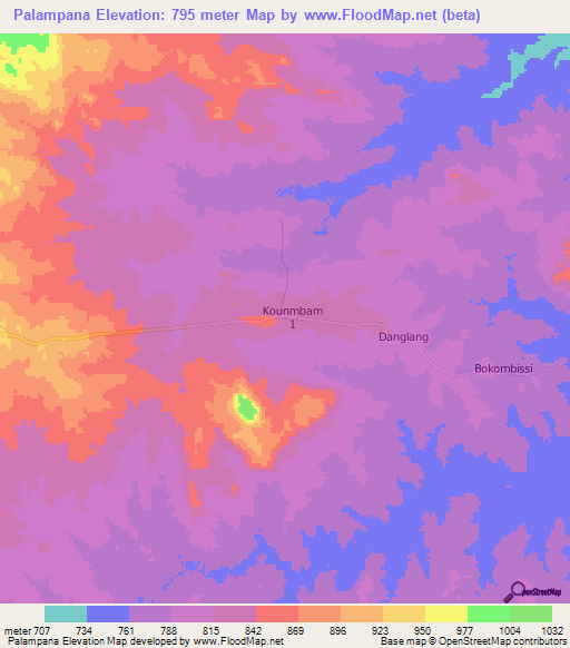 Palampana,Central African Republic Elevation Map