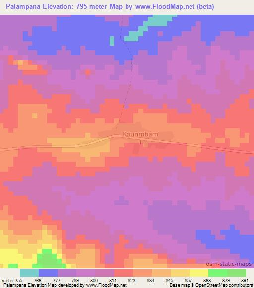 Palampana,Central African Republic Elevation Map