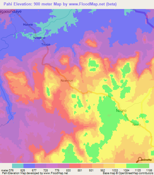 Pahi,Central African Republic Elevation Map
