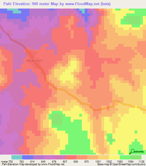 Pahi,Central African Republic Elevation Map