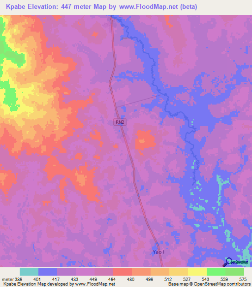 Kpabe,Central African Republic Elevation Map