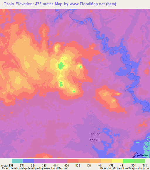 Ossio,Central African Republic Elevation Map