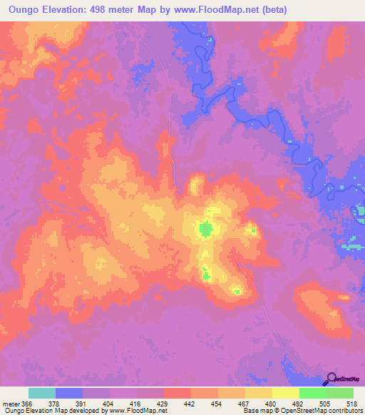 Oungo,Central African Republic Elevation Map