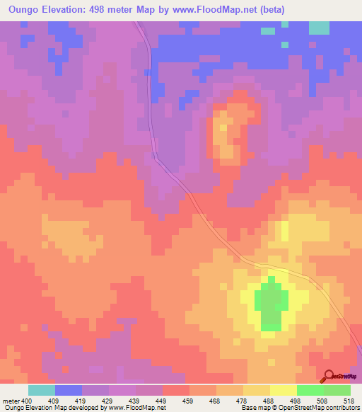 Oungo,Central African Republic Elevation Map