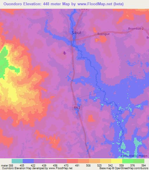 Ouondoro,Central African Republic Elevation Map