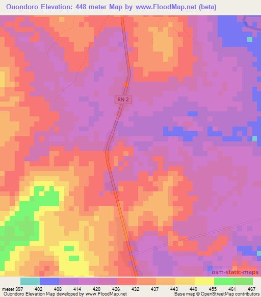 Ouondoro,Central African Republic Elevation Map