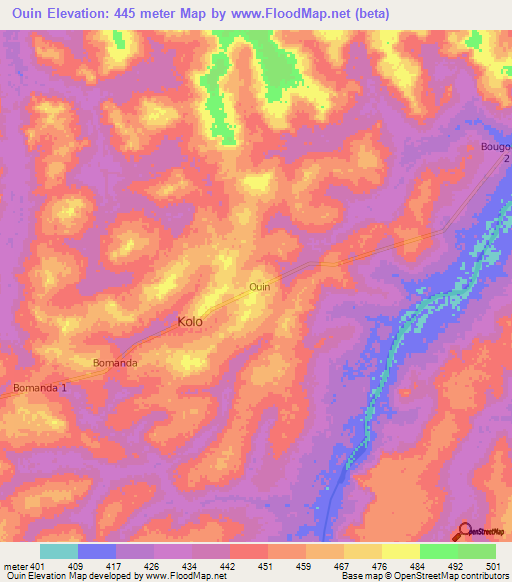Ouin,Central African Republic Elevation Map