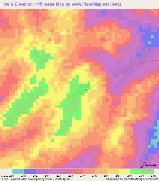 Ouin,Central African Republic Elevation Map