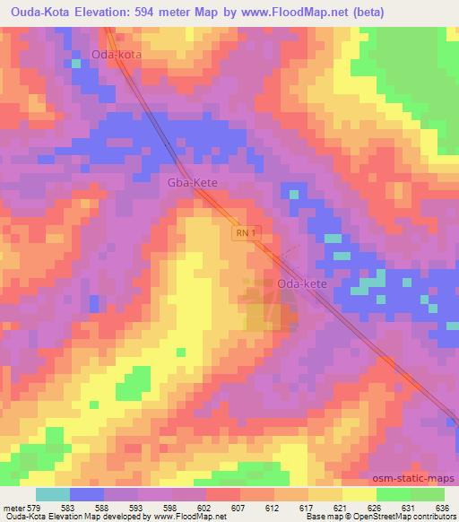 Ouda-Kota,Central African Republic Elevation Map