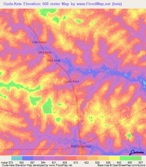 Ouda-Kete,Central African Republic Elevation Map
