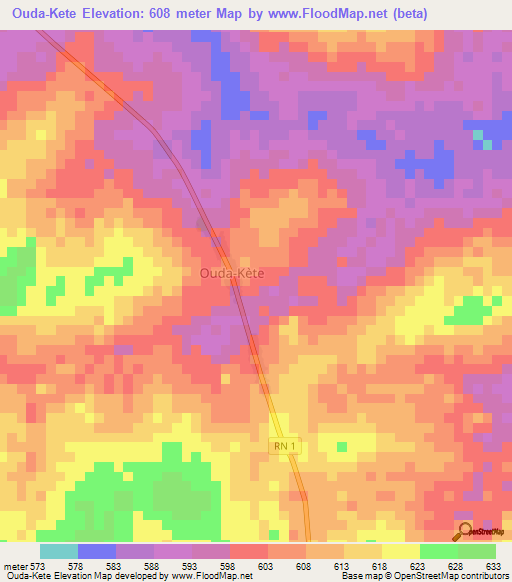 Ouda-Kete,Central African Republic Elevation Map