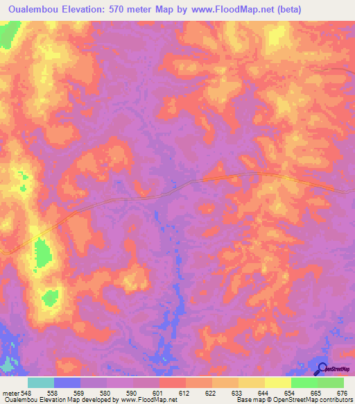 Oualembou,Central African Republic Elevation Map