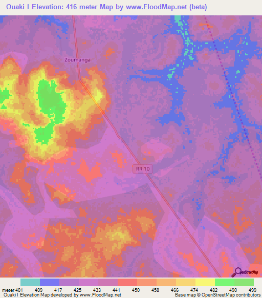 Ouaki I,Central African Republic Elevation Map