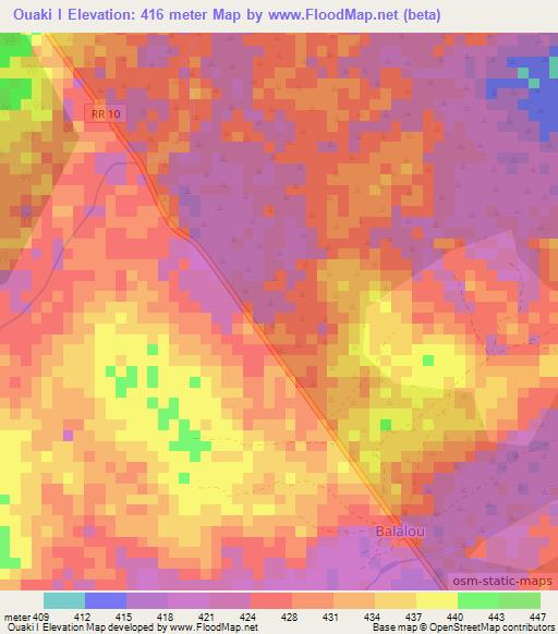 Ouaki I,Central African Republic Elevation Map