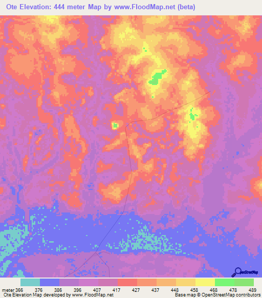 Ote,Central African Republic Elevation Map