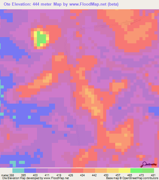Ote,Central African Republic Elevation Map