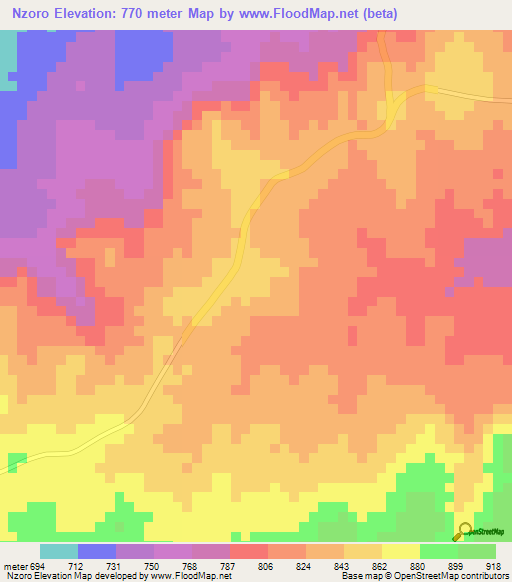 Nzoro,Central African Republic Elevation Map
