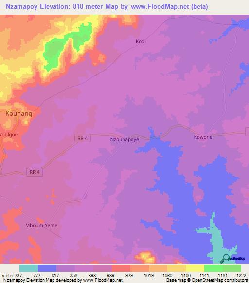 Nzamapoy,Central African Republic Elevation Map
