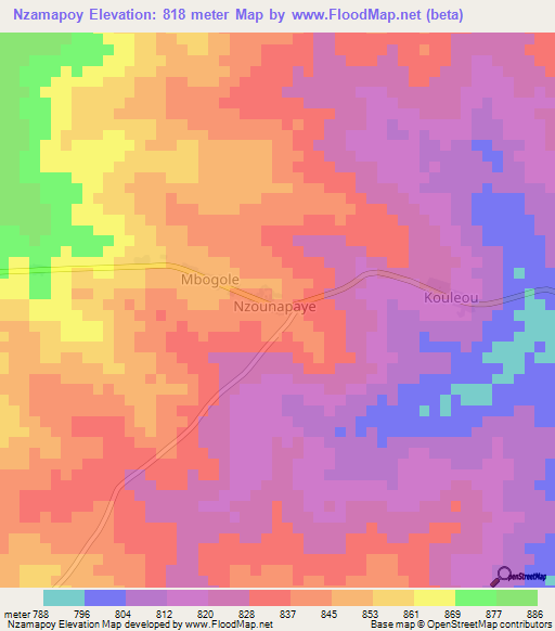 Nzamapoy,Central African Republic Elevation Map