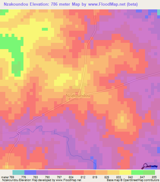 Nzakoundou,Central African Republic Elevation Map