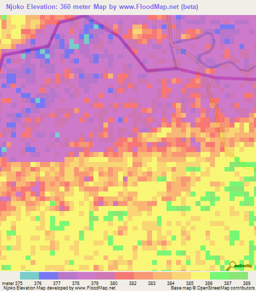 Njoko,Central African Republic Elevation Map