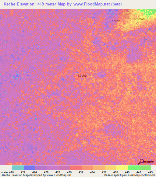 Keche,Central African Republic Elevation Map