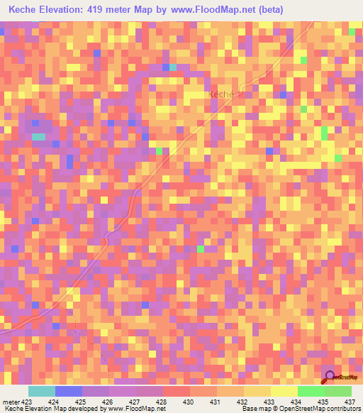 Keche,Central African Republic Elevation Map