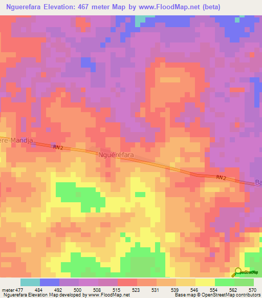 Nguerefara,Central African Republic Elevation Map