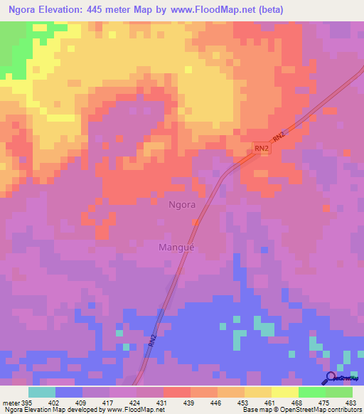 Ngora,Central African Republic Elevation Map